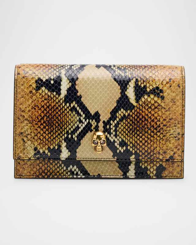 Small Skull Python-Embossed Crossbody Bag